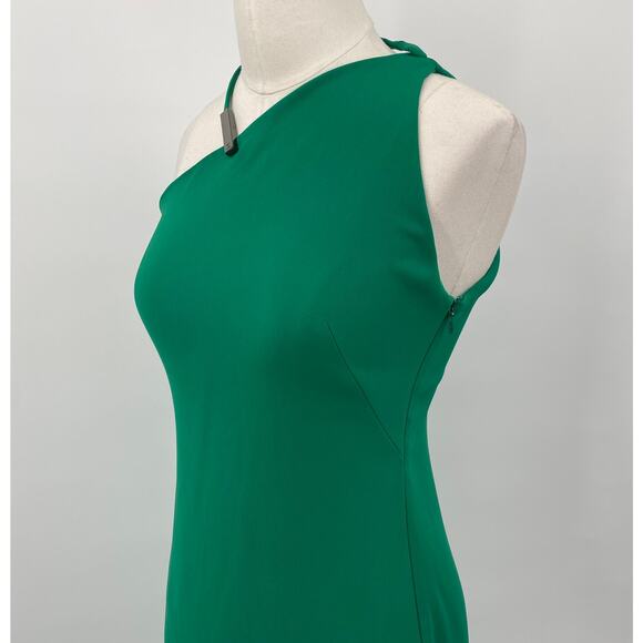 Halston Heritage Mini Dress One Shoulder Halter Choker Strap Asymmetric Green 2 - Picture 8 of 11